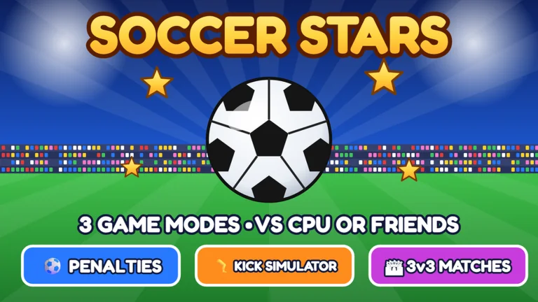 Soccer Stars: balón de fútbol en un estadio con los modos Penales, Kick Simulator y 3v3